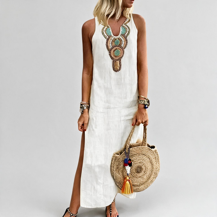 Women's Sleeveless Maxi Dress with Side Slit