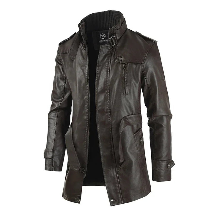 Men's Elegant Long Biker Jacket with Long Sleeve