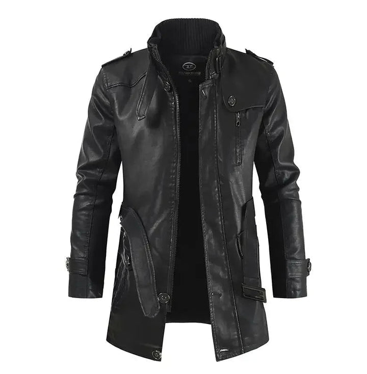 Men's Elegant Long Biker Jacket with Long Sleeve