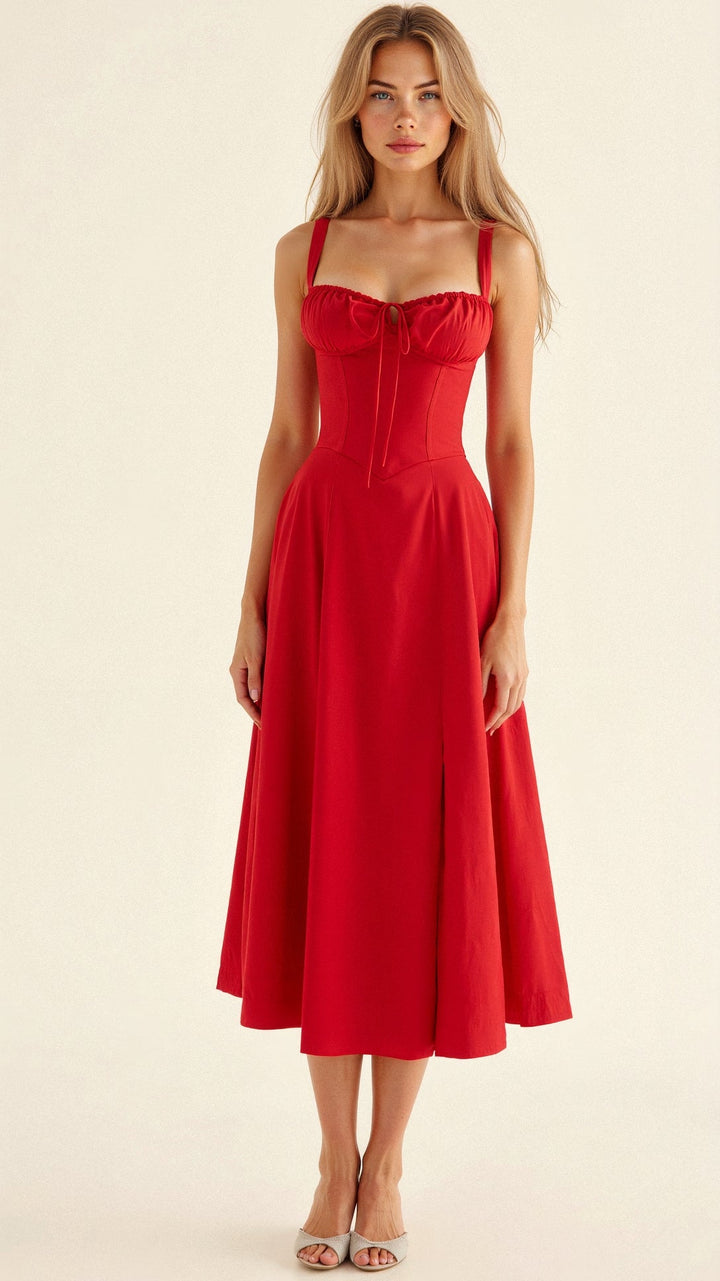 Margaret | Women's Corset Midi Dress with Side Slit
