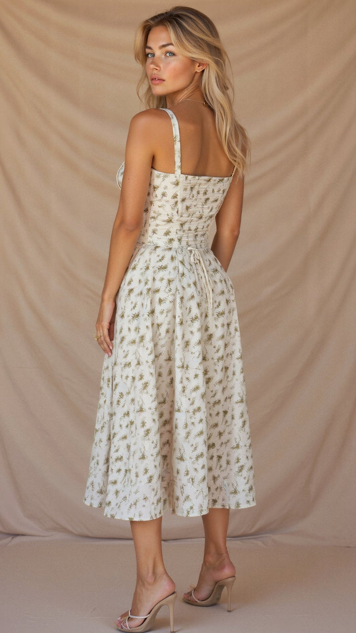Margaret | Women's Corset Midi Dress with Side Slit