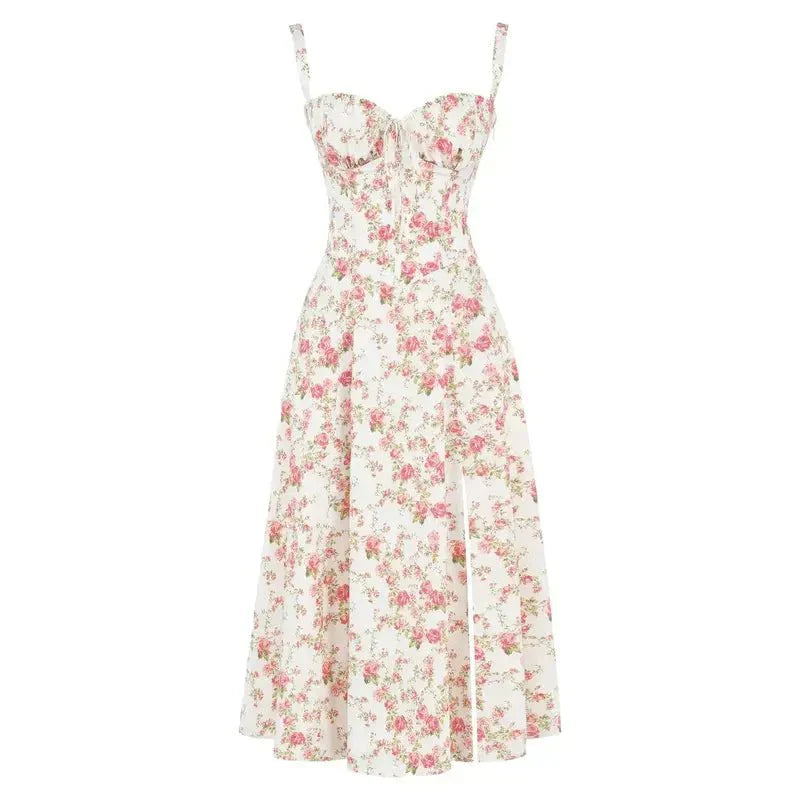 Margaret | Women's Corset Midi Dress with Side Slit