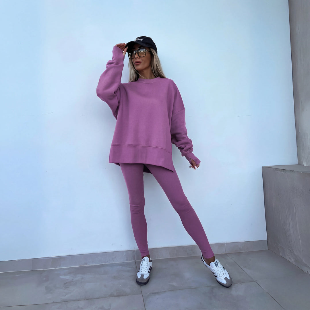 YACHI™ - Relaxed Long Sleeve Sweatshirt and Pants Ensemble