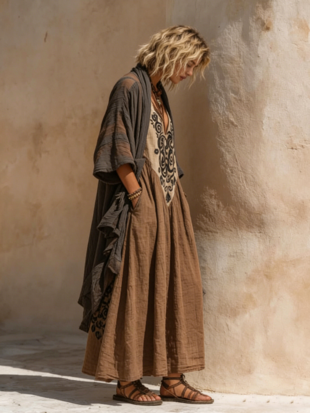 Relaxed Bohemian Linen-Cotton Two-Piece Outfit