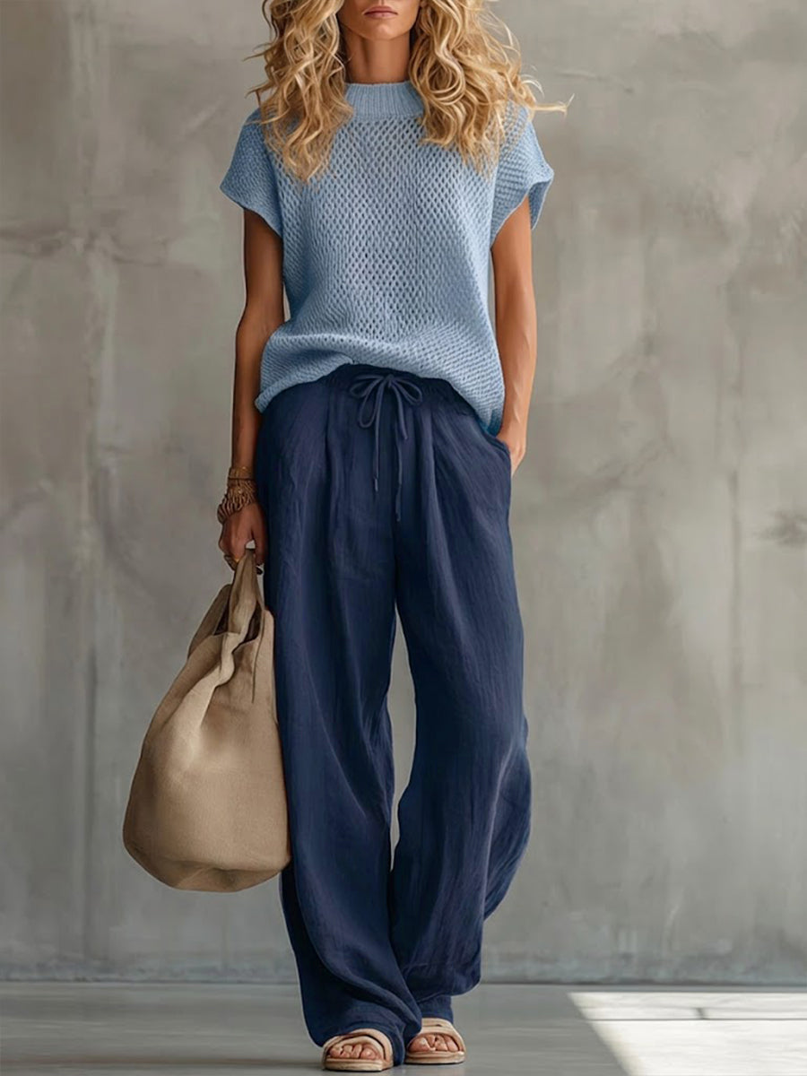 Women's Two-Piece Set with Tie Waist and Pockets