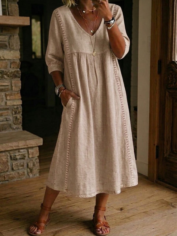 Antonia A-Line Maxi Dress with 3/4 Sleeves