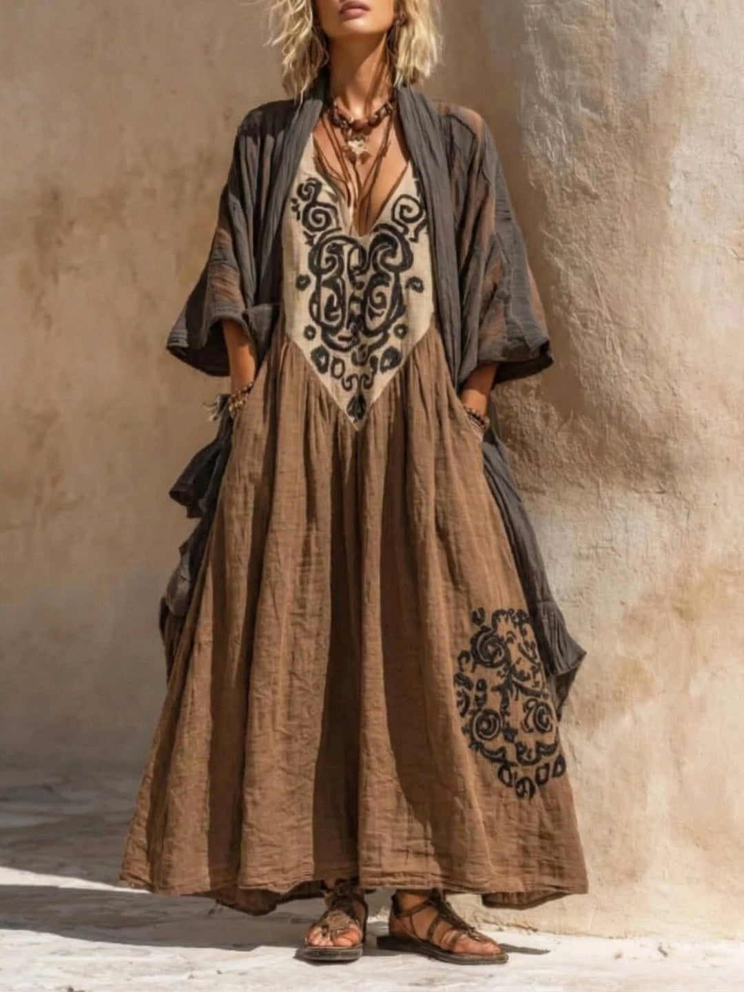 Relaxed Bohemian Linen-Cotton Two-Piece Outfit