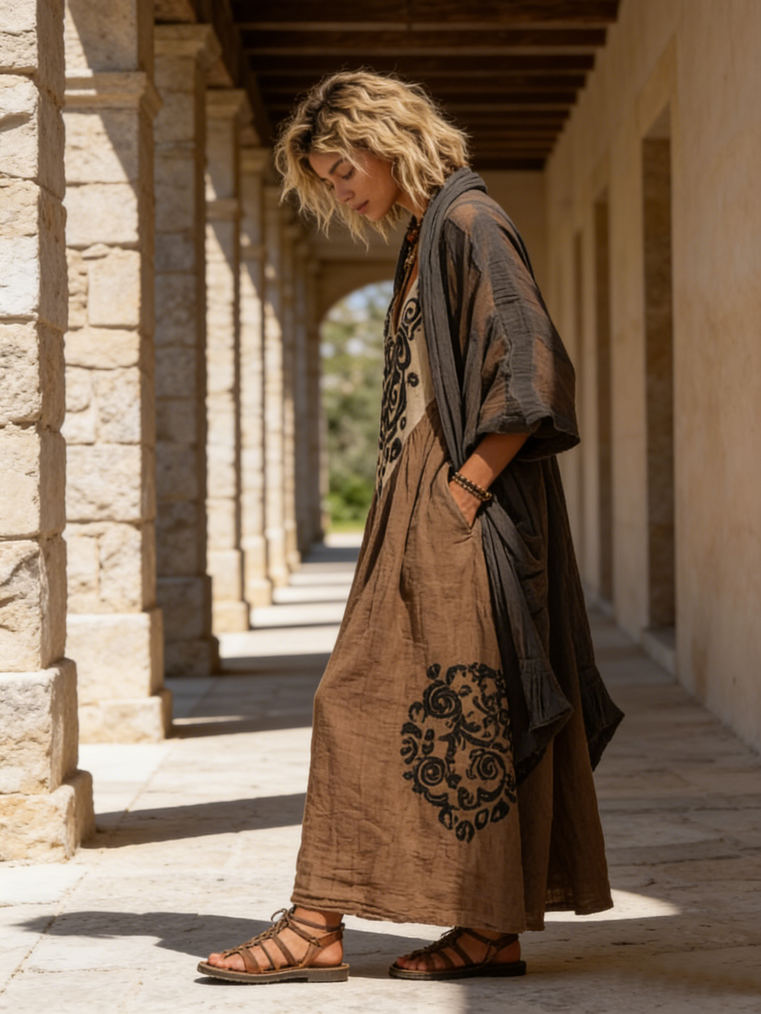 Relaxed Bohemian Linen-Cotton Two-Piece Outfit