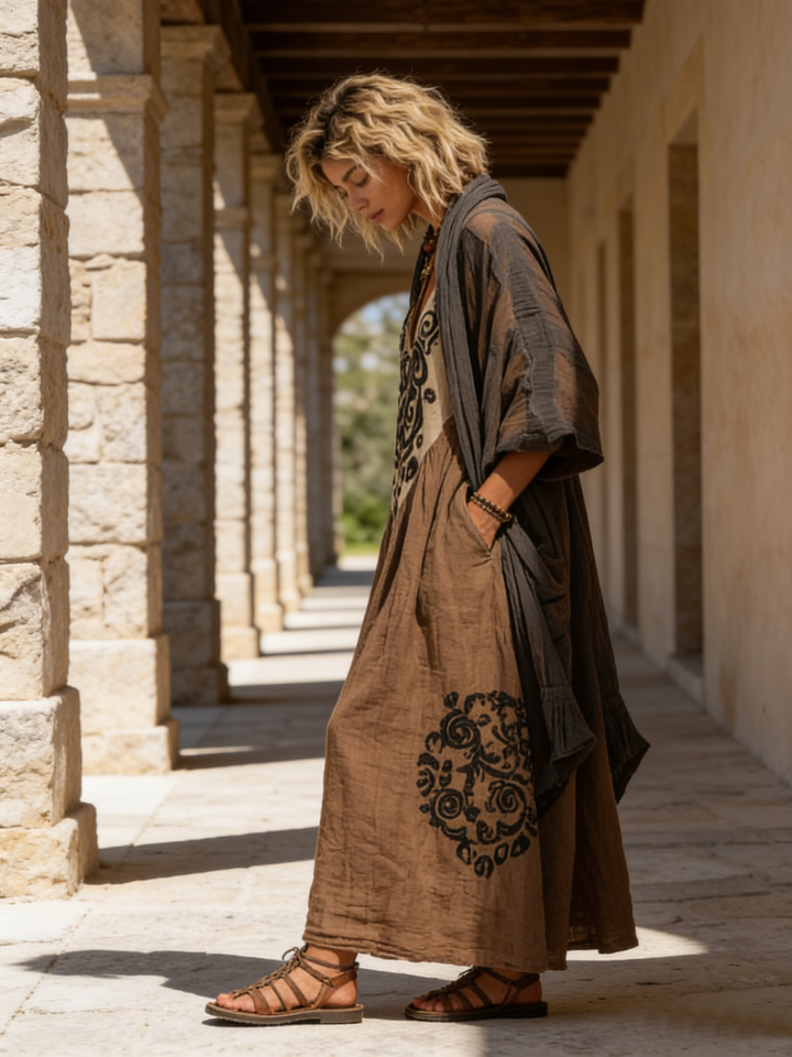 Relaxed Bohemian Linen-Cotton Two-Piece Outfit
