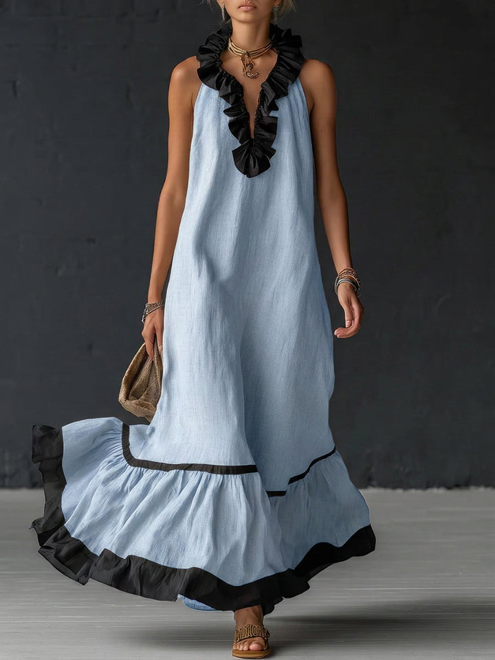 Women's Sleeveless Maxi Dress with Pockets and Ruffle Hem