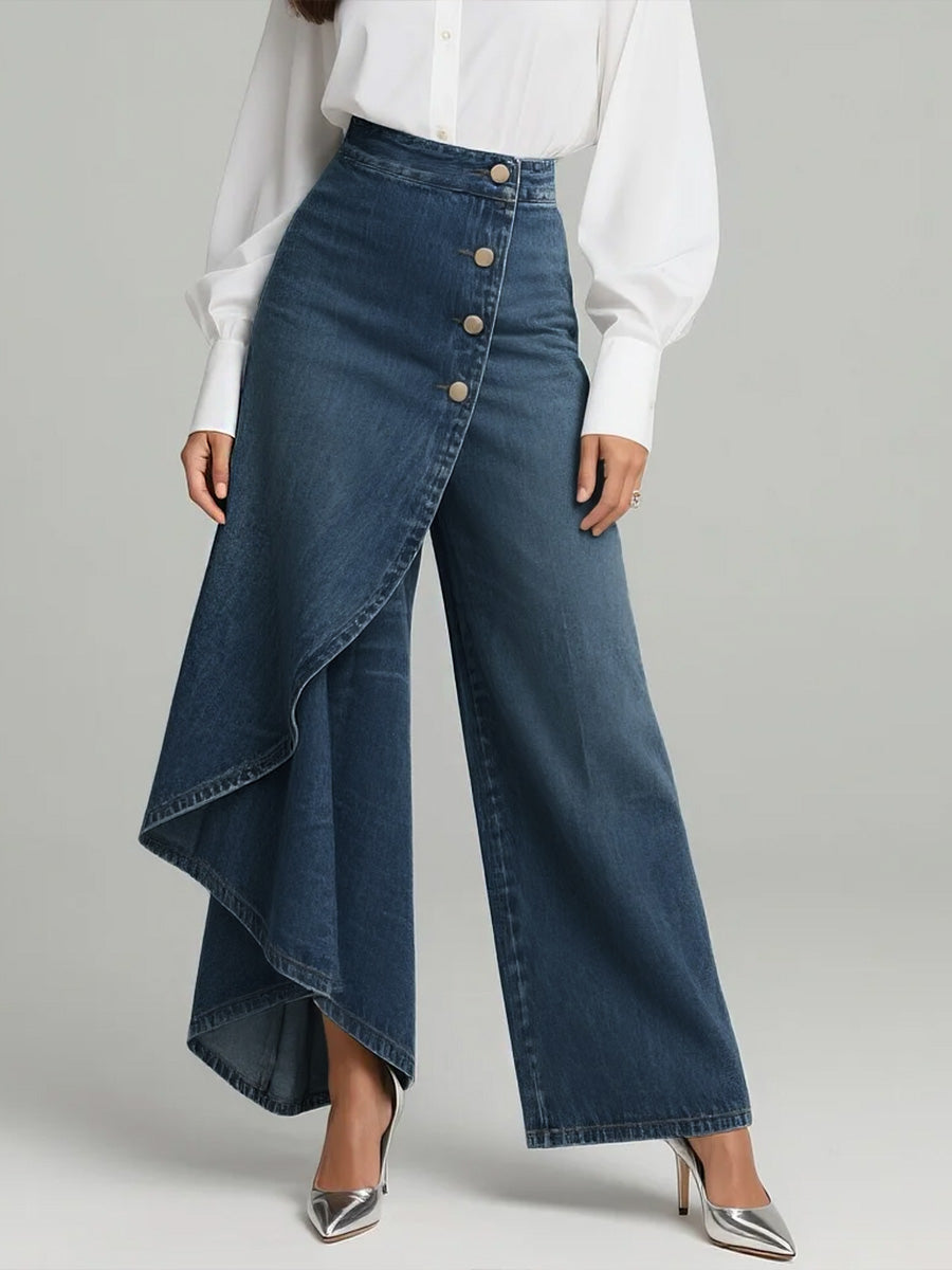 Stylish Women's High-Waisted Wide-Leg Jeans with Relaxed Fit
