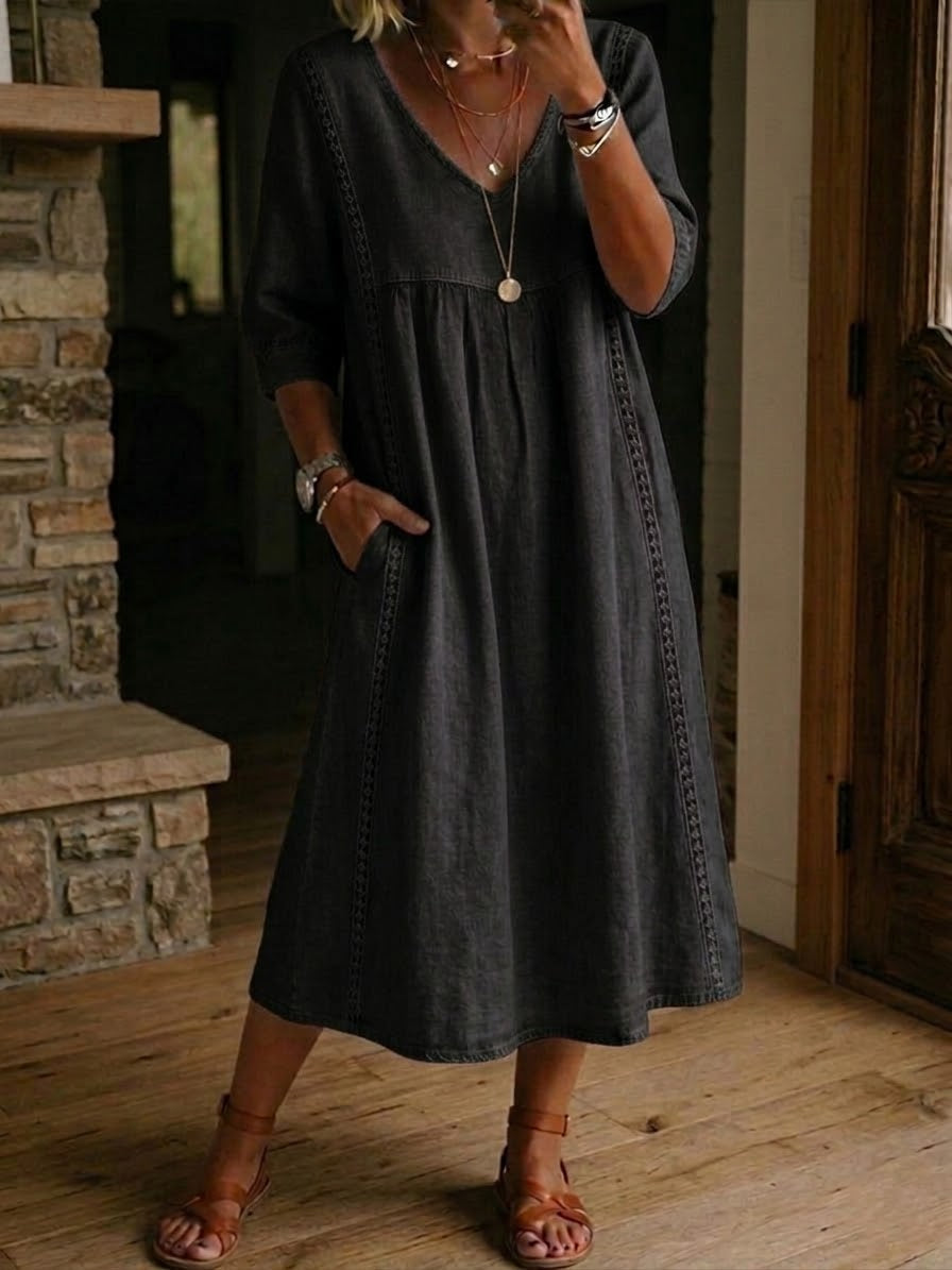 Antonia A-Line Maxi Dress with 3/4 Sleeves