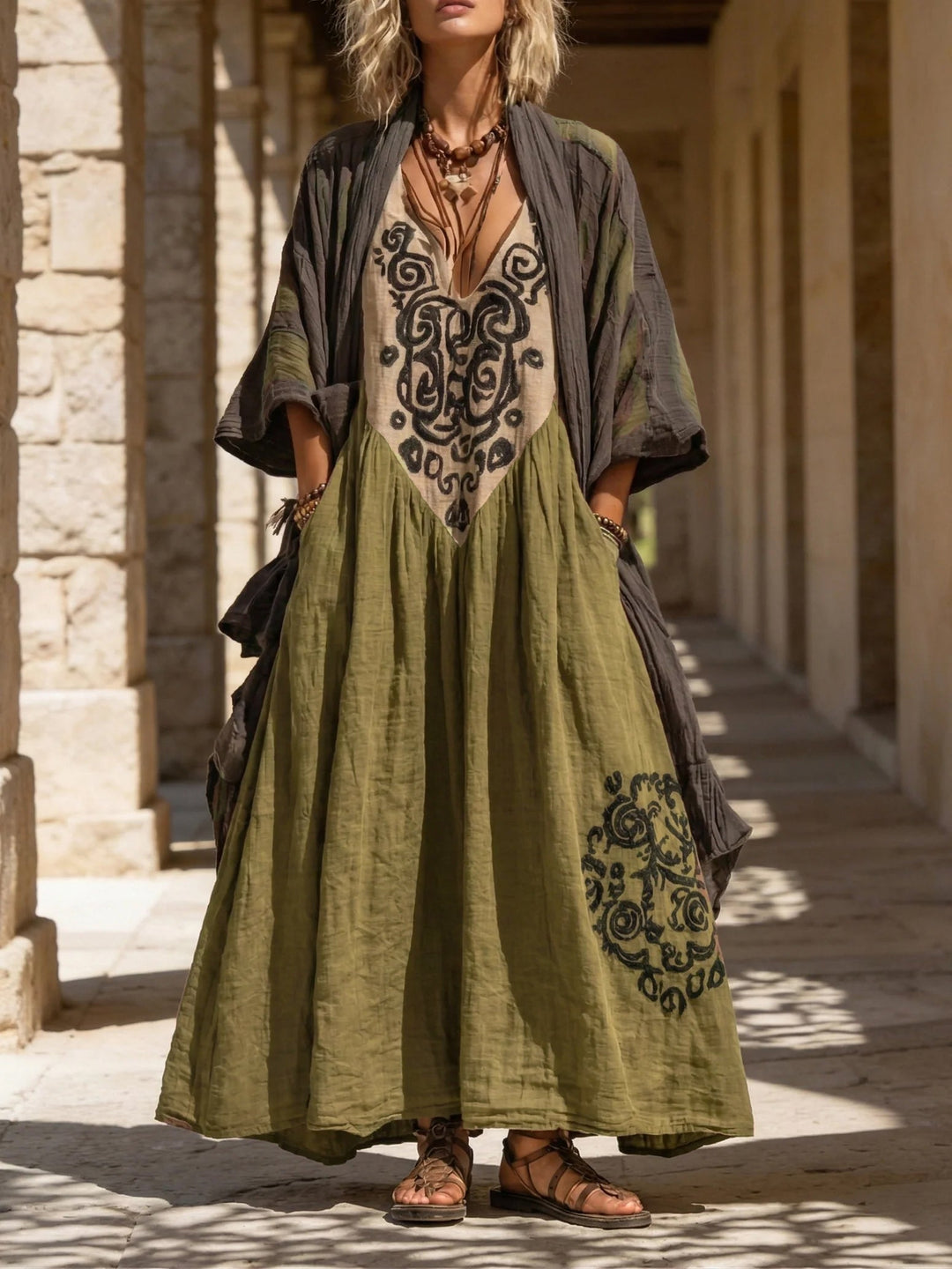 Relaxed Bohemian Linen-Cotton Two-Piece Outfit