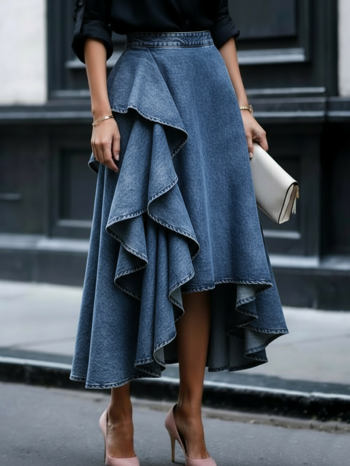 Chic Casual Tiered Ruffled Denim Skirt