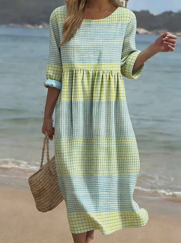 Women's Casual Dress with Round Neck and Mid Sleeves