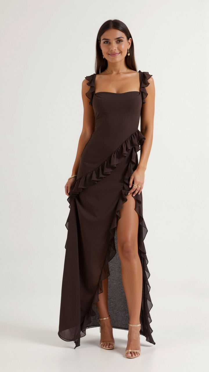 Laura | Women's Ruffled Maxi Dress with Side Slit