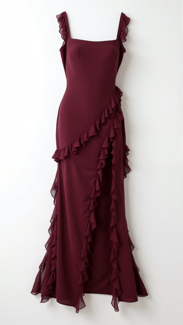 Laura | Women's Ruffled Maxi Dress with Side Slit