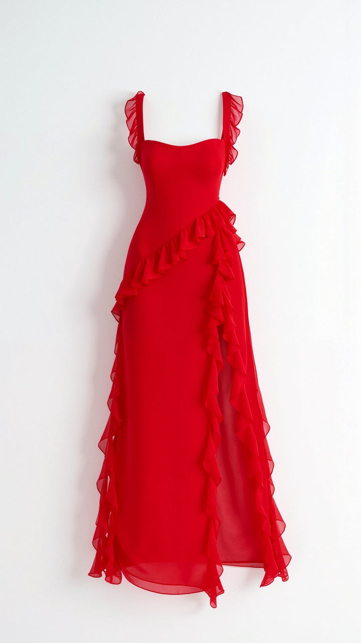Laura | Women's Ruffled Maxi Dress with Side Slit