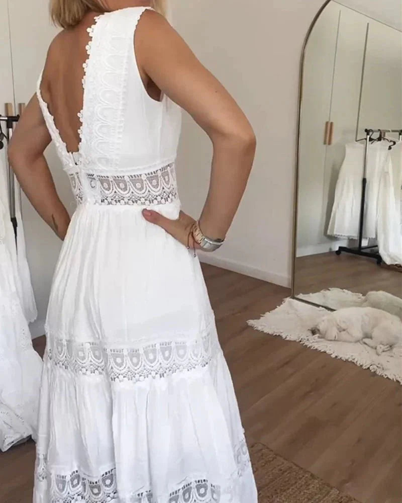 Rosélia | Women's V-Neck Lace Maxi Dress