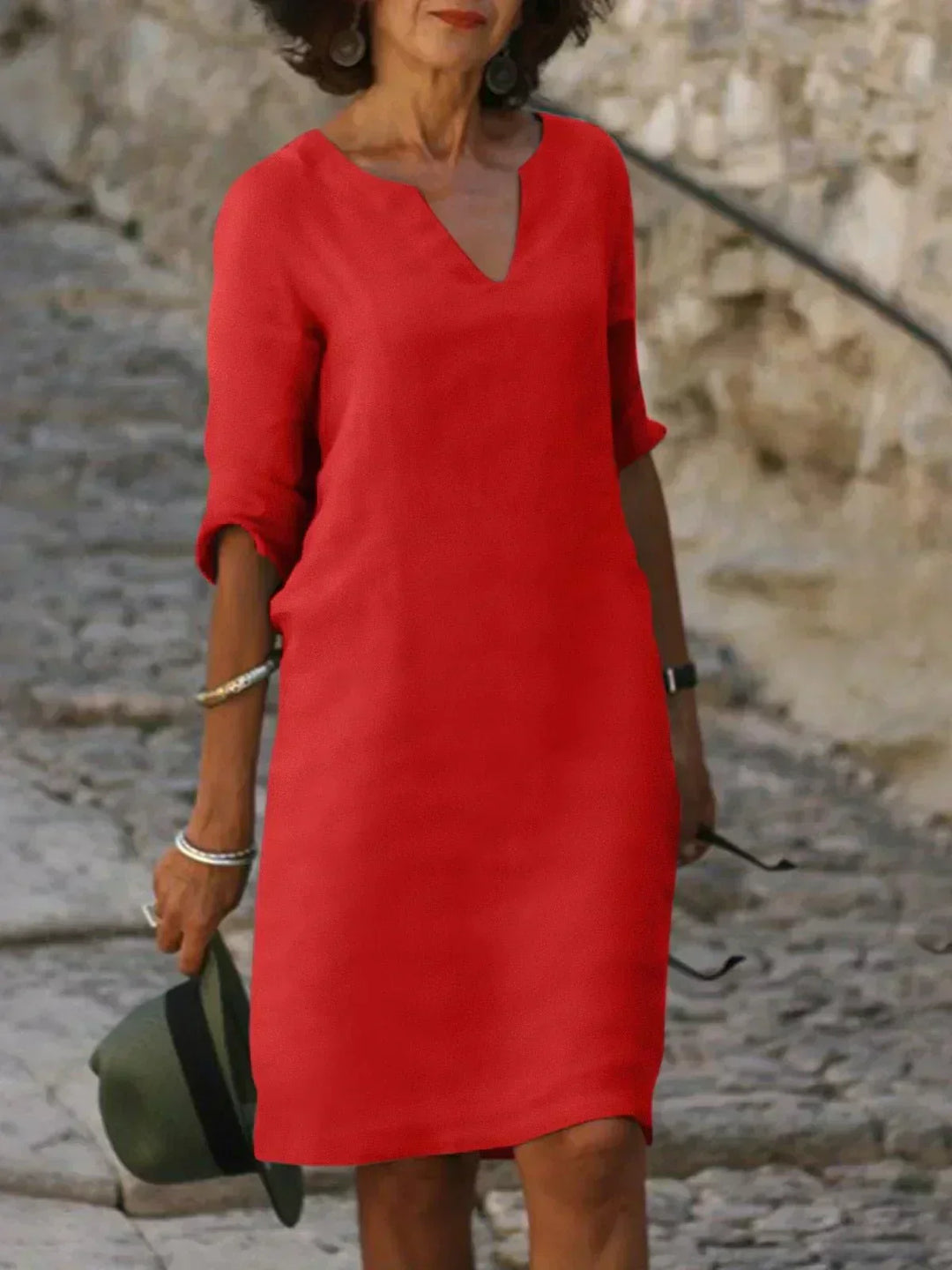 Lola | Women's Relaxed V-Neck Midi Dress with Pockets