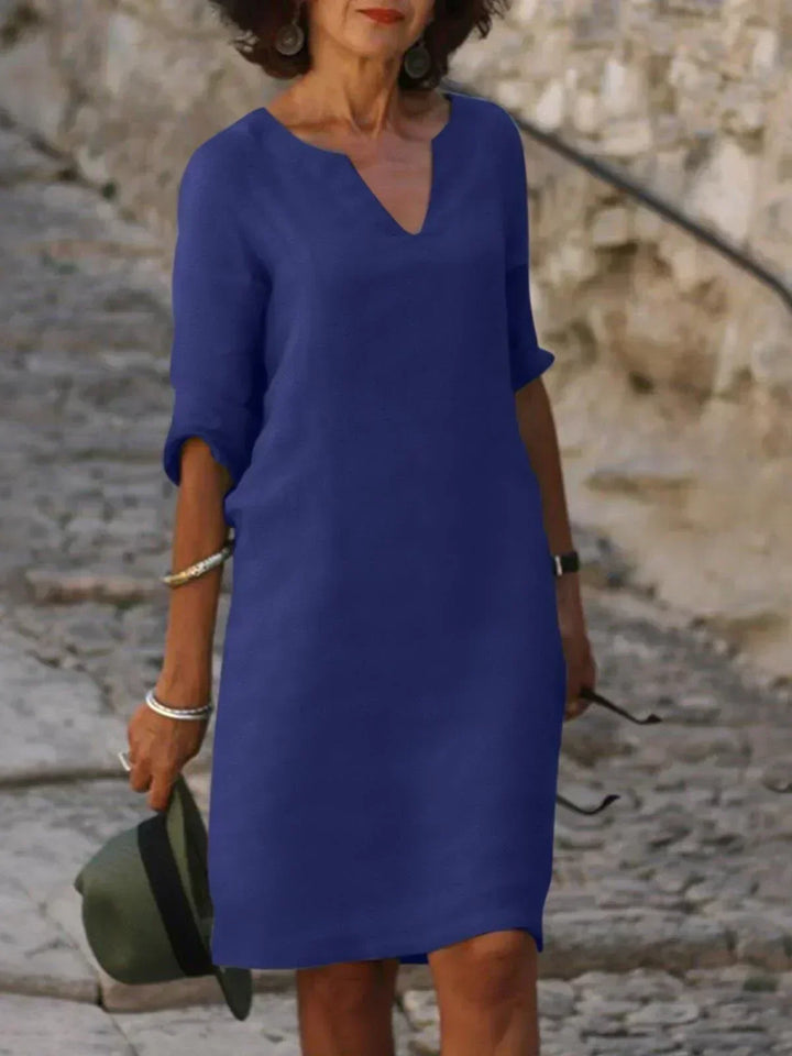Lola | Women's Relaxed V-Neck Midi Dress with Pockets