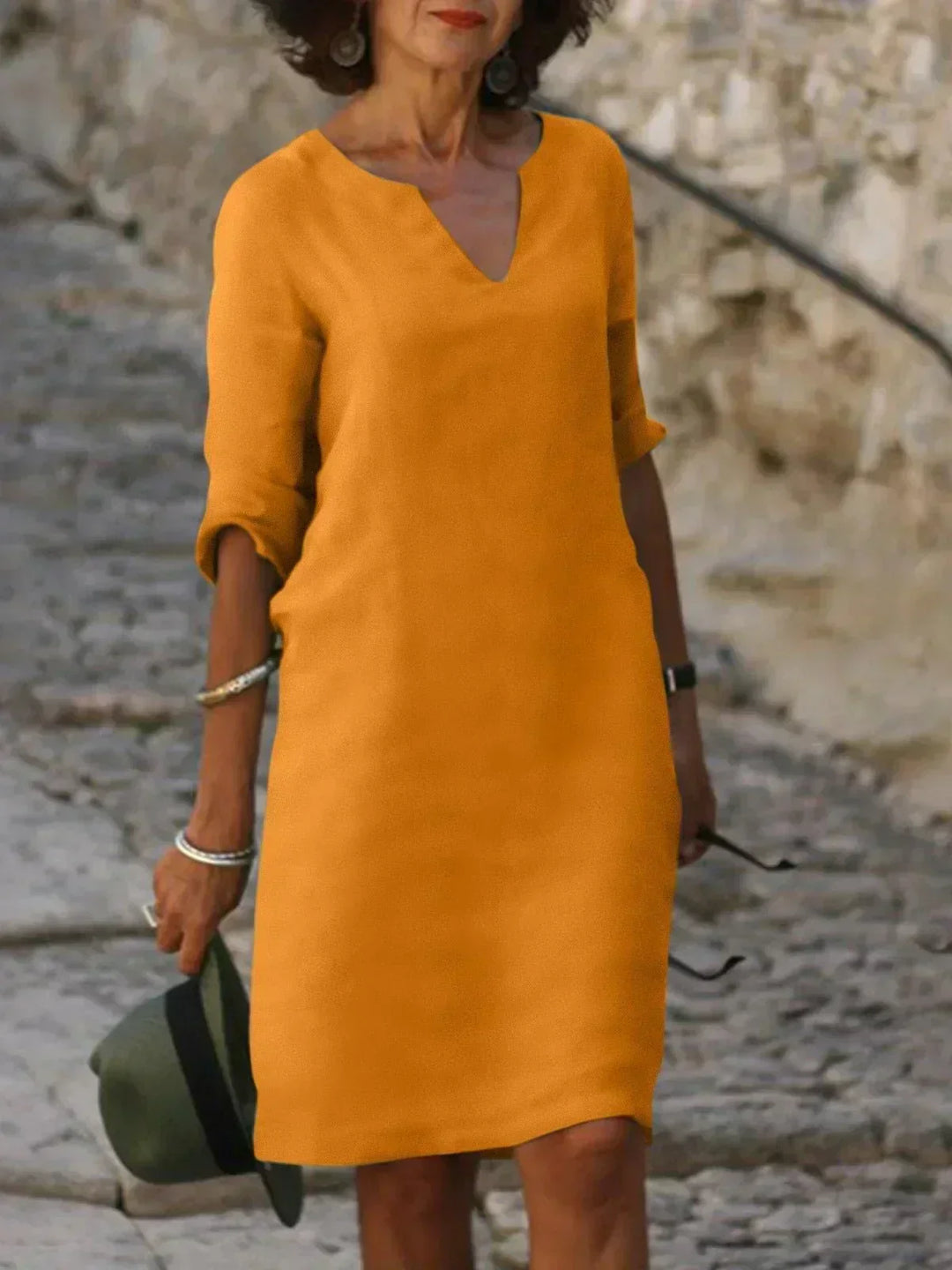 Lola | Women's Relaxed V-Neck Midi Dress with Pockets
