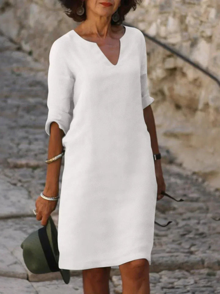 Lola | Women's Relaxed V-Neck Midi Dress with Pockets