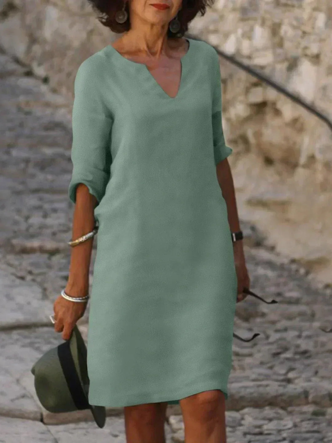 Lola | Women's Relaxed V-Neck Midi Dress with Pockets