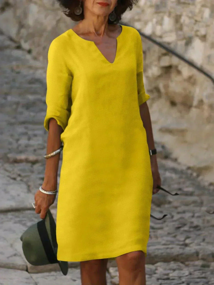 Lola | Women's Relaxed V-Neck Midi Dress with Pockets