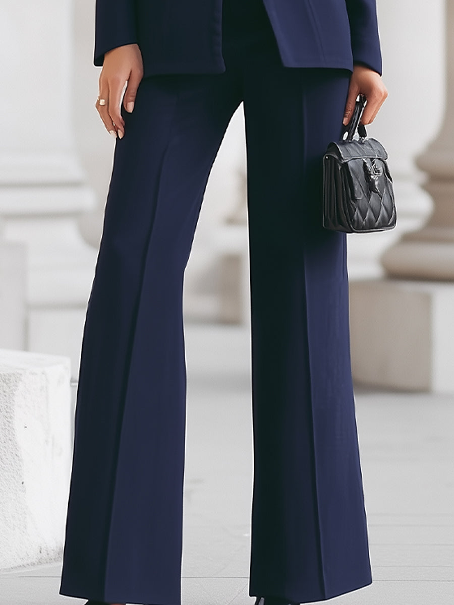 Women's Blazer & Wide-Leg Pants Set with Pockets