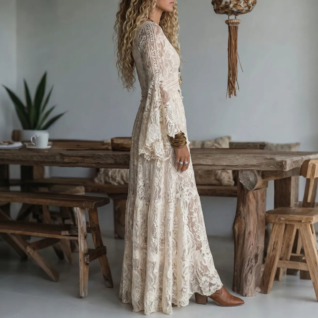 Noelene | Women's Long Sleeve Lace V-Neck Maxi Dress