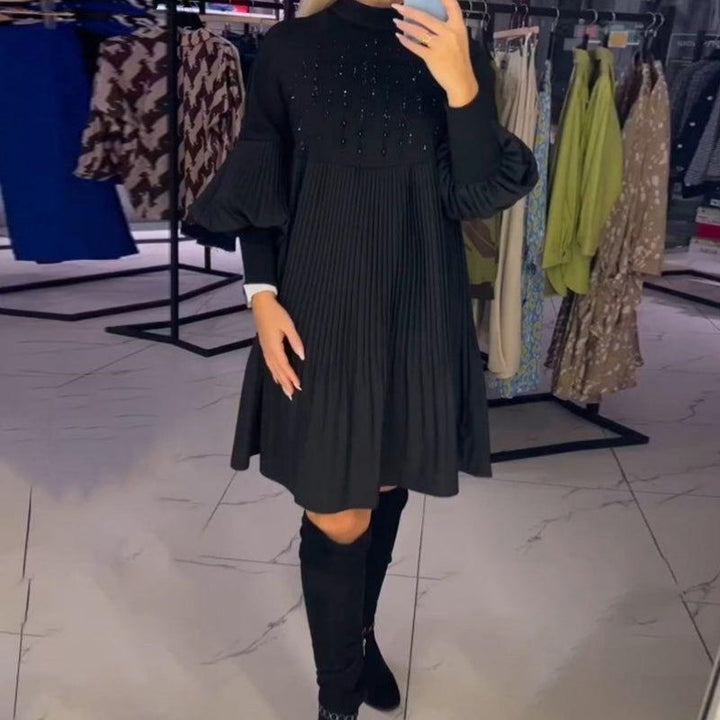 Marlene | Plus-Size Dress with Stand-Up Collar and Lantern Sleeves