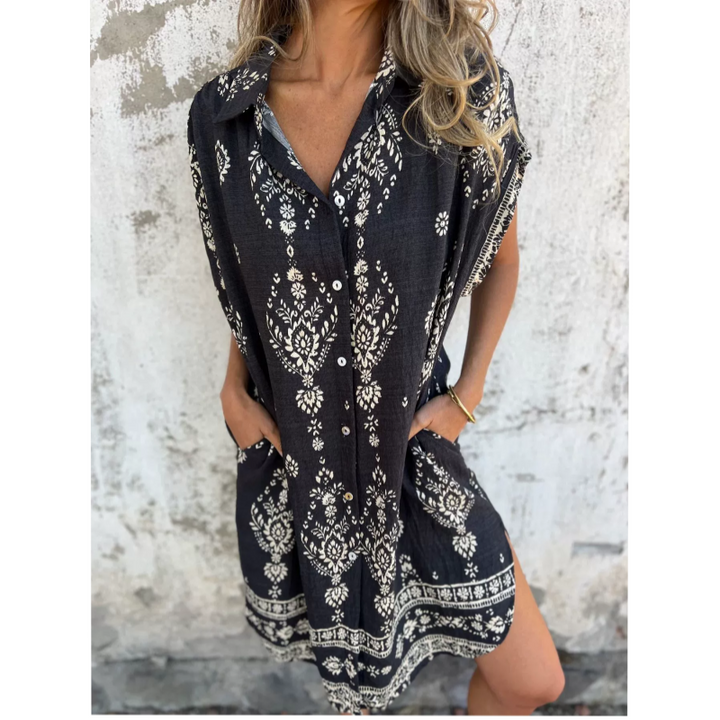 Mica | Women's Vintage Boho Mini Dress with Cap Sleeve