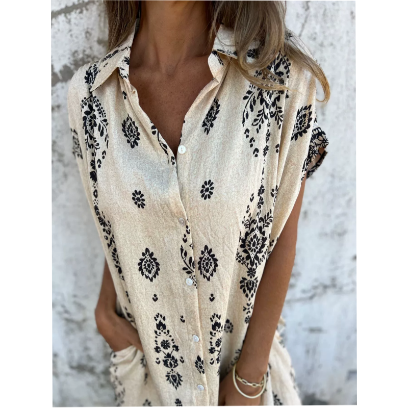 Mica | Women's Vintage Boho Mini Dress with Cap Sleeve