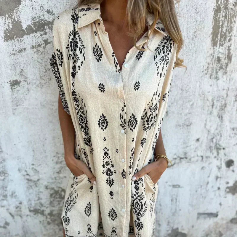 Mica | Women's Vintage Boho Mini Dress with Cap Sleeve