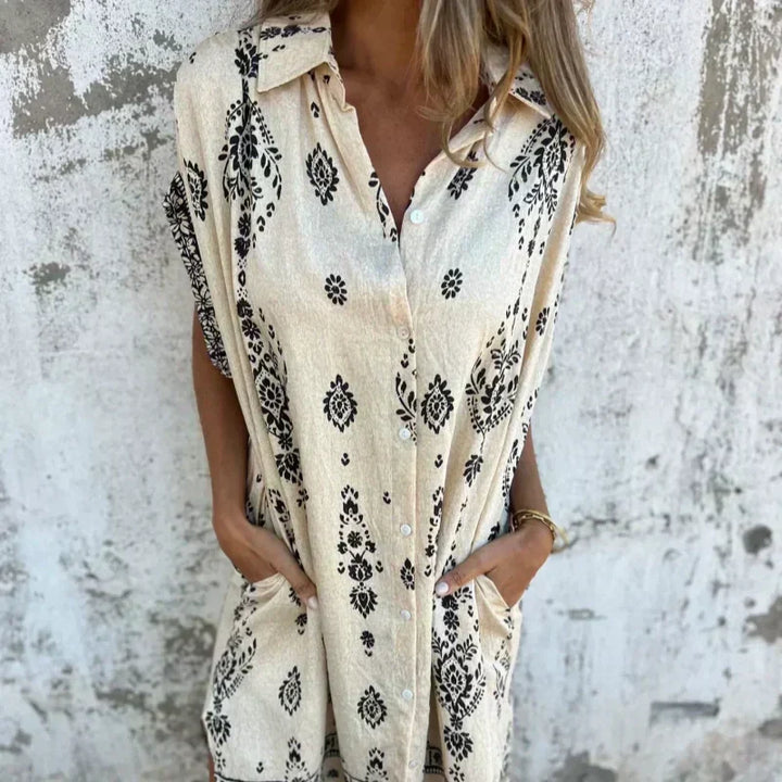 Mica | Women's Vintage Boho Mini Dress with Cap Sleeve