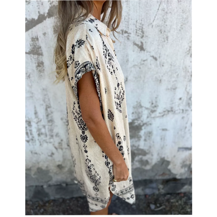 Mica | Women's Vintage Boho Mini Dress with Cap Sleeve