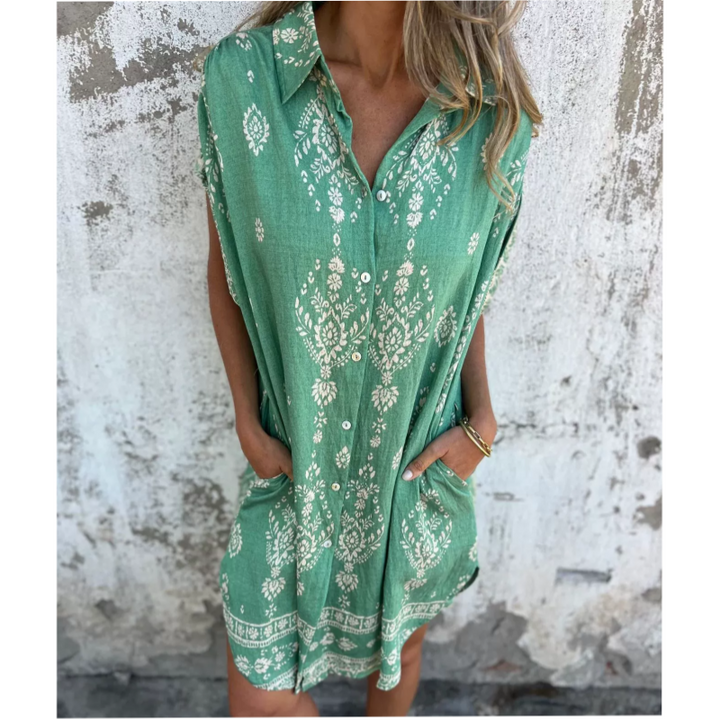 Mica | Women's Vintage Boho Mini Dress with Cap Sleeve