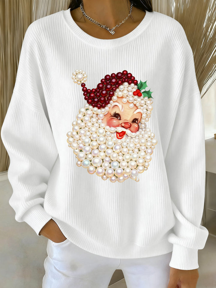 Women's Christmas Pearl Santa Claus Print Casual Sweater