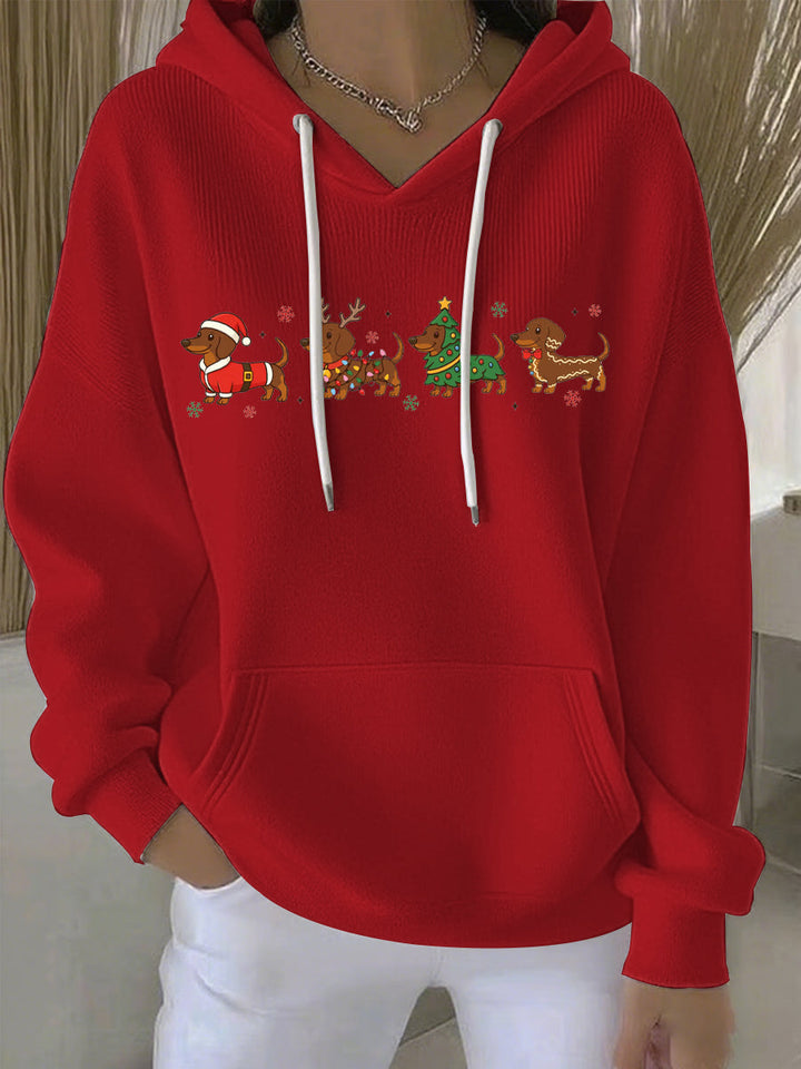 Women's Longline Christmas Print Casual Hoodie