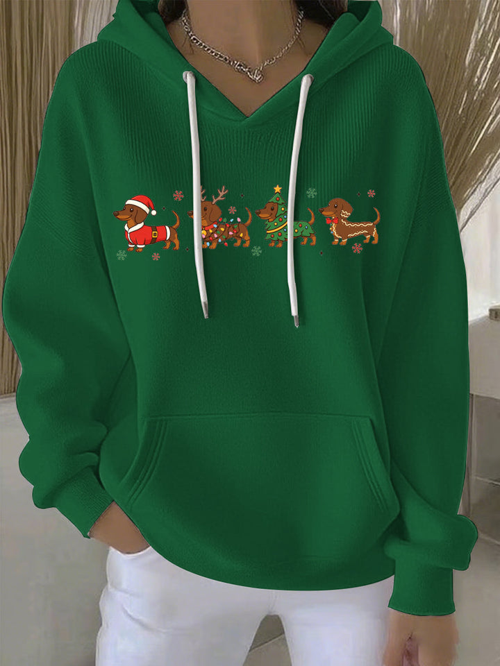 Women's Longline Christmas Print Casual Hoodie