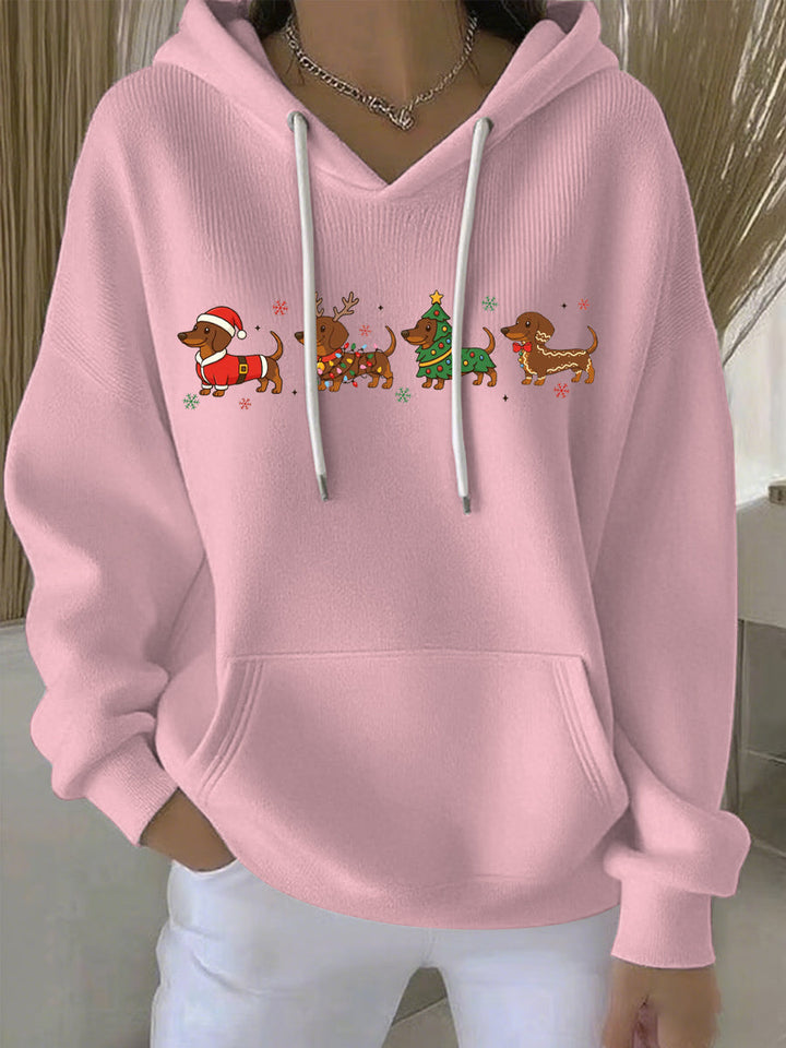 Women's Longline Christmas Print Casual Hoodie