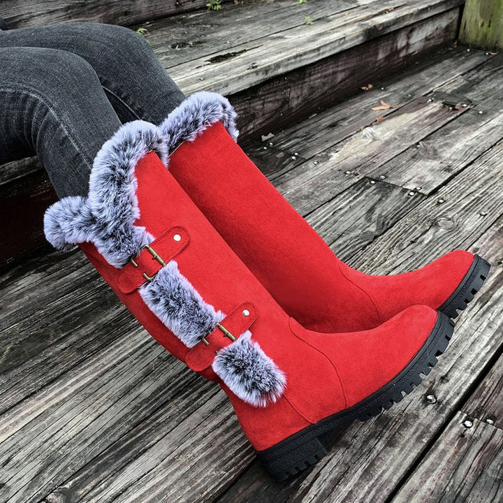 Cushioned Buckle Ladies Thick Plush Mid-Calf Snowboots