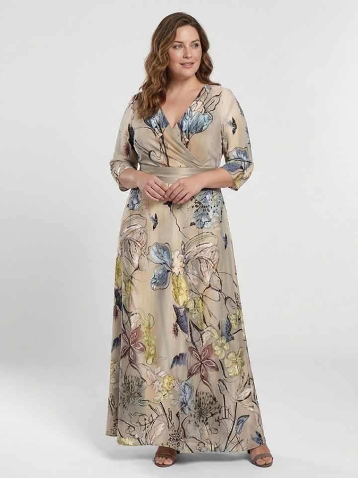 Margaret | Women's Three Quarter Sleeve Floral Maxi Wrap Dress